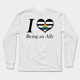 I Heart Being an Ally Design Pride Flag Colored Heart Long Sleeve T-Shirt